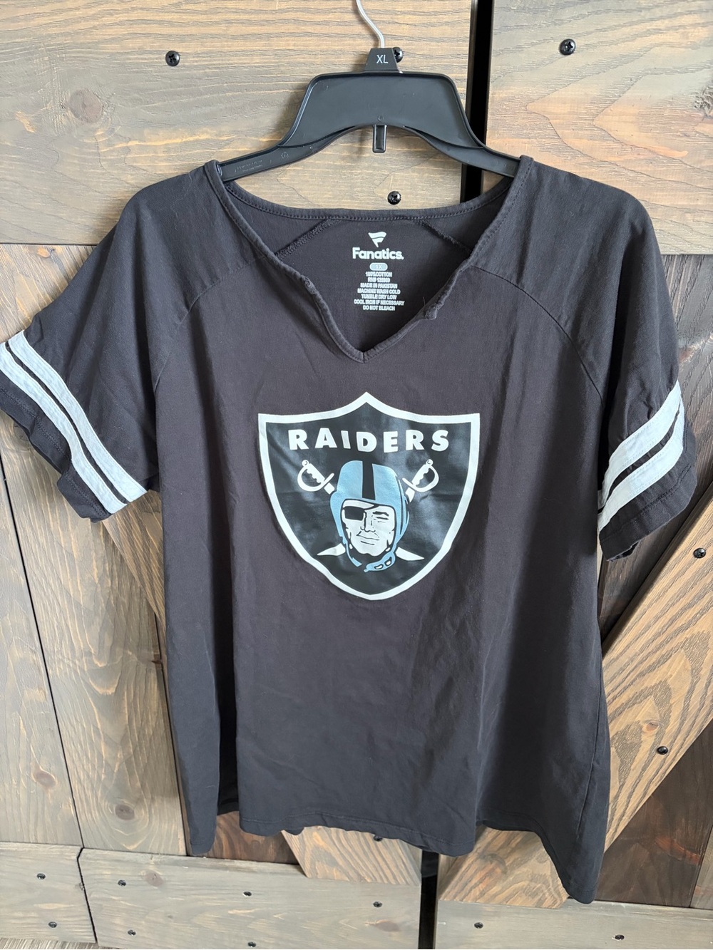 Raiders Black Fanatics Logo Tee with  Stripe Sleeves